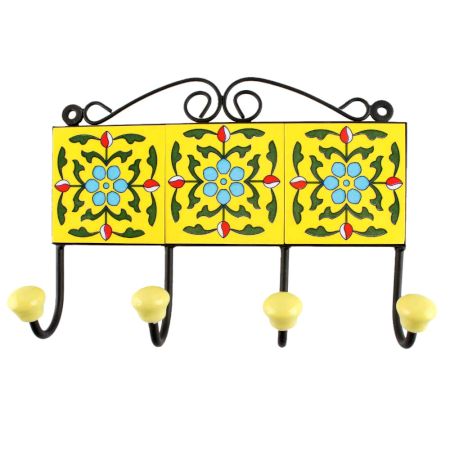 Ceramic Floral Tile Hook in Yellow